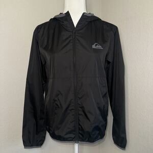 Quiksilver Everyday Windbreaker Jacket Youth L Black Hooded Full Zip Regular Fit